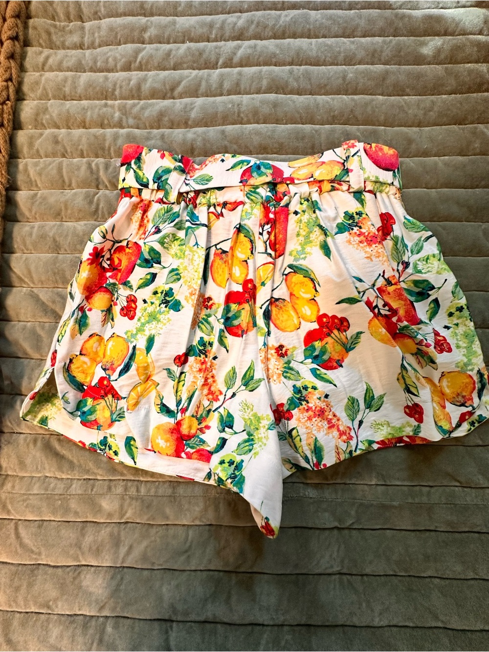 LC Lauren Conrad White High-Waist Citrus Floral Paperbag Shorts